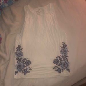 White tight tank top with flowers